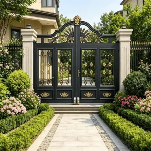 Cast Aluminum Villa Garden Gate with Automatic Opening Pattern and Iron Steel Materials
