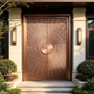 Central Round Copper Decor Cast Aluminum Double Entry Door