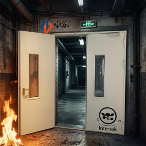 Certified Fire Rated Unequal Double Commercial Steel Fireproof Door for Airport Hotel Hospital