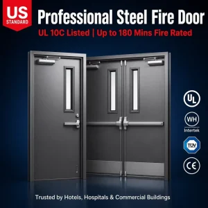 Certified Hotel and Commercial Steel Fire Doors with Double Exterior Metal Design and Modern Security