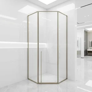 Champagne Gold Diamond Shower Cabin Stainless Steel Hinged Door Tempered Glass for Hotel Apartment Projects
