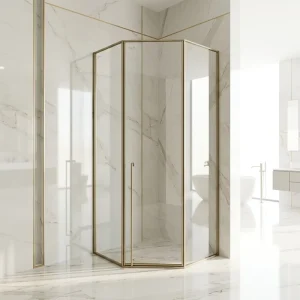 Champagne Gold Diamond Shower Room Stainless Steel Frame Rust-Resistant Hinged Door Waterproof Tempered Glass Space-Saving