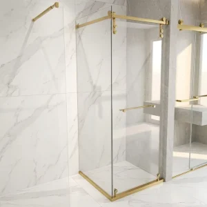 China Modern Bathroom Brushed Gold Frameless Sliding Shower Door Screen Custom Size 8mm Tempered Glass Shower Cubicle Enclosure