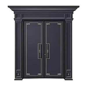 Chinese Minimalist Zinc Alloy Double Villa Entry Gate with Complete Door, Header, and Pillars