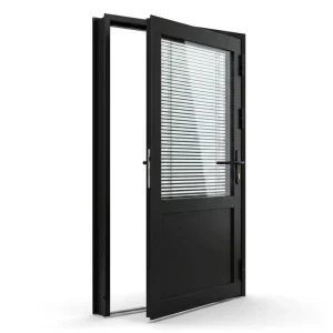 Chinese Style Aluminum Swing Door with Double Tempered Louver Glass, Waterproof, Fireproof and Soundproof for Villa Entrance