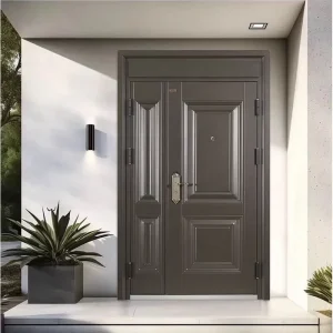 Chinese Style Modern Residential Steel Security Unequal Double Door
