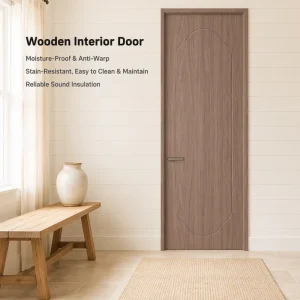 Chinese-Style Paint-Free Wooden Bedroom Door with Wood Grain Finish, Eco-Friendly Interior Swing Door
