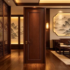 Chinese Style Solid Wood Composite Water Resistant Midcentury Design Interior Door for Apartment Villa Bedroom Hotel Guest
