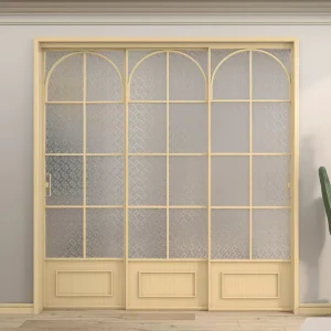 Chinese Style Three-Panel Aluminum Alloy Glass Partition Sliding Door for Kitchen, Living Room, and Balcony