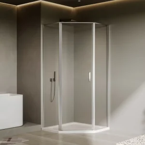 Chrome Aluminum Frame Explosion-Proof Glass Pentagon Shower Door Swing Door