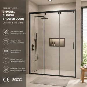 Chrome Frame Folding Shower Door 2 Panel Modern Stainless Steel Glass Partition Long Bar Handle Bulk Wholesaler Custom Hotel