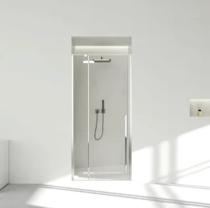 Chrome Framed Tempered Glass Shower Door with Niche for Small Bathroom