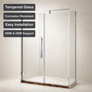 Chrome Frameless Walk-In Tempered Glass Shower Enclosure with Hinged Door