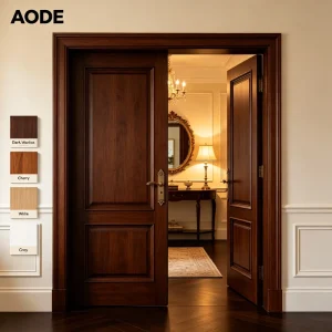 Classic Dark Walnut Double Leaf Door Antique Brass Villa Interior Door