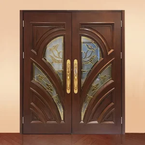 Classic Exterior Main Entrance Composite Solid Wood Double Door with Glass Inserts for House or Villa