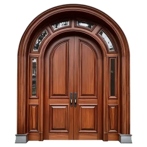 Classic Solid Wood Garden Door with Arch Design, Anti-Theft Wooden Double Entry Doors for Villa Main Entrances