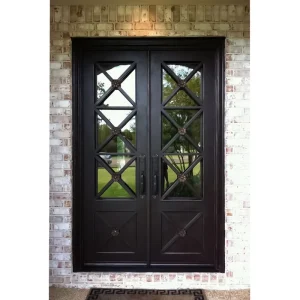 Classic Wrought Iron Double Front Entry Doors with Diamond Patterns for Houses
