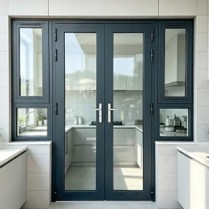 Clear Tempered Indoor Floor Double Leaf Glass Door Energy Saving Door for Cafe Interior Hall