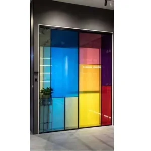 Colorful Lattice Aluminum Profile Sliding Glass Door with Handle