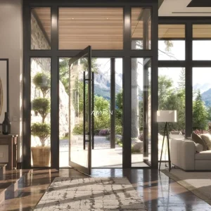 Commercial Aluminum Glass Exterior Swing Pivot Entrance Door Soundproof Waterproof Single