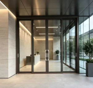 Commercial Aluminum Glass Slim-Frame Double Swing Storefront Door with Custom Size