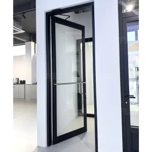 Commercial Aluminum Shop Front Entry Door, Single Swing Black Glass Door