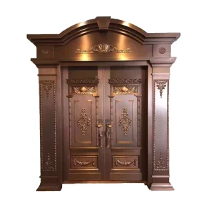 Commercial Copper-Clad Double Steel Entry Door, Brass