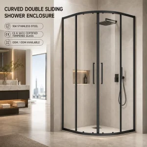 Commercial Curved Double Sliding Shower Door with 304 Stainless Steel Frame and Glass for Hotels and Apartments