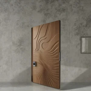 Commercial Flush Veneer-Texture Solid Wood Finish Swing Fireproof Double Entry Door