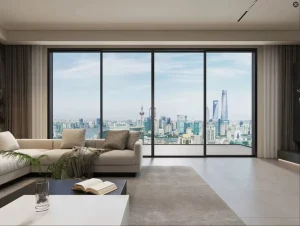 Commercial Grade Four-Track Aluminum Sliding Door Set for Hotel, Apartment, Bathroom, or Bedroom