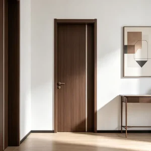 Commercial Interior Door Waterproof Moisture-Resistant Elm Wood Grain Custom Door with Wrapped Frame for Residential Use