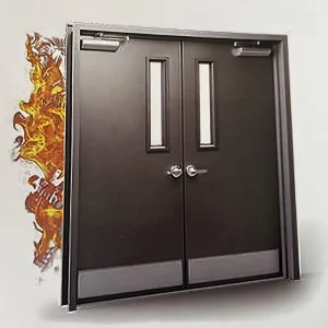 Commercial Interior Fireproof Emergency Exit Steel Door with Glass Insert for Hospital Use