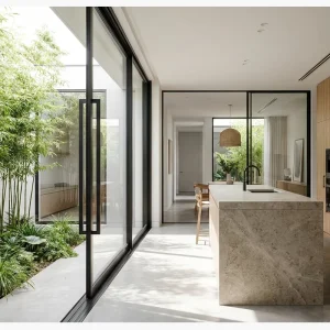 Commercial Large-Size Aluminum Multi-Slide Glass Door, Minimalist 3-Track Flush Frame, WL138PD Architectural Sliding Patio Door