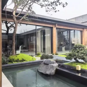 Commercial Project Anti UV Weather Resistant Double Glazing Aluminum Partition Exterior Sliding Entry Villa Apartment