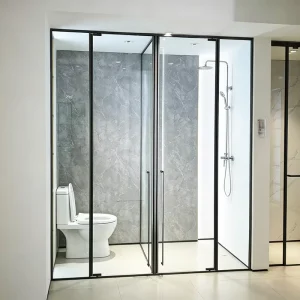 Commercial T-Shape Pivot Hinge Shower Enclosure with Stainless Steel Swing Sliding Door for Apartment, Hotel, or Project Use
