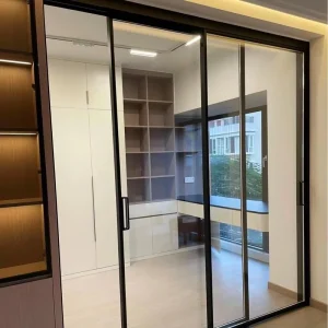 Commercial Tempered Glass Aluminum Alloy Stacking Sliding Pocket Door, Custom Color, Waterproof, for Kitchen