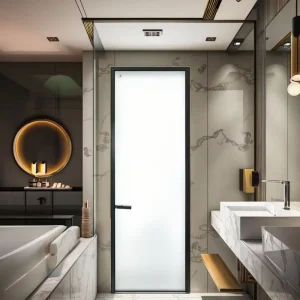 Commercial Water Resistant Bathroom Door Aluminum Frame Easy to Clean Modern Interior Swing Doors