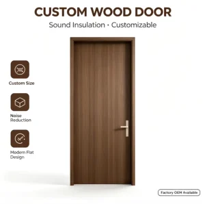 Composite Interior Door with Sound Insulation, Oak Veneer Finish, Flat Design for Bedroom or Villa
