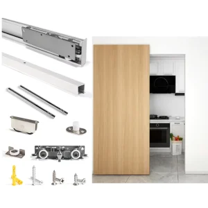 Concealed Roller Wheel Sliding Door Hardware Set for Glass Doors with Soft-Close Hidden Rail