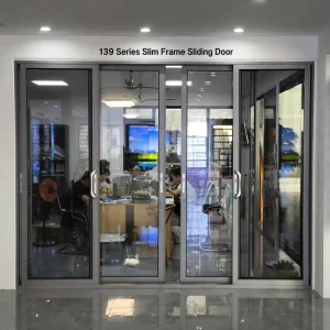 Contemporary Architect Ultra Narrow Black Frame Double Glazed Sliding Glass Door for Modern Office Workspace
