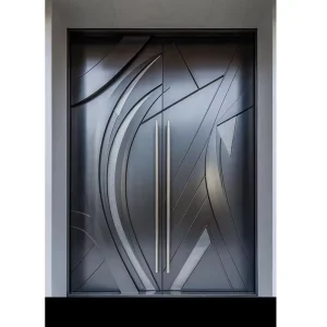 Contemporary Custom Aluminum Security Entry Door with Carved Design