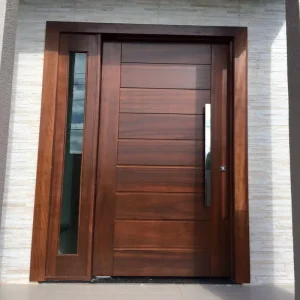 Contemporary Solid Wood Front Entry Door with Vertical Glass Design