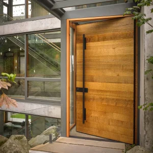 Contemporary wooden front entrance door for villas