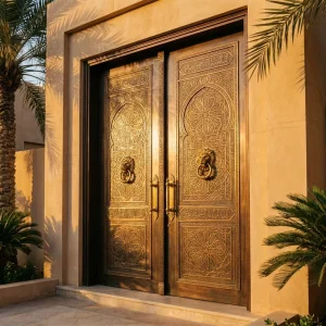 Copper-Clad Midcentury Decorative Security Entrance Door for Apartment, Hotel, or House