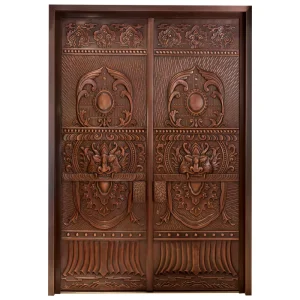 Copper Double Entry Door with Sliding Handle, Bronze Metal, Anti-Theft