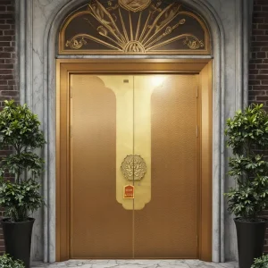Copper Smart-Lock Double Front Entry Door with Brass and Metal Construction