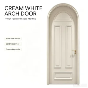 Cream White French Arched Solid Wood Interior Door with Brass Handle for Bedroom or Apartment