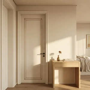 Cream White Midcentury Water Resistant Solid Wood Brass Frame Interior Door Set for Bathroom Bedroom Wardrobe Closet Luxury