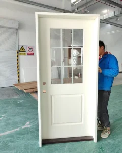 Cream Yellow Fiberglass Prehung Entry Door Embedded Glass White Decorative Grilles Exterior Low-E Insulated Glass