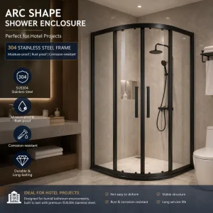 Curved Corner Shower Enclosure with Dual Sliding Doors for Wet/Dry Separation in Compact Bathrooms